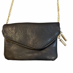 Chic Black‎ Mini Crossbody Bag | Gold Chain Strap | Faux Leather